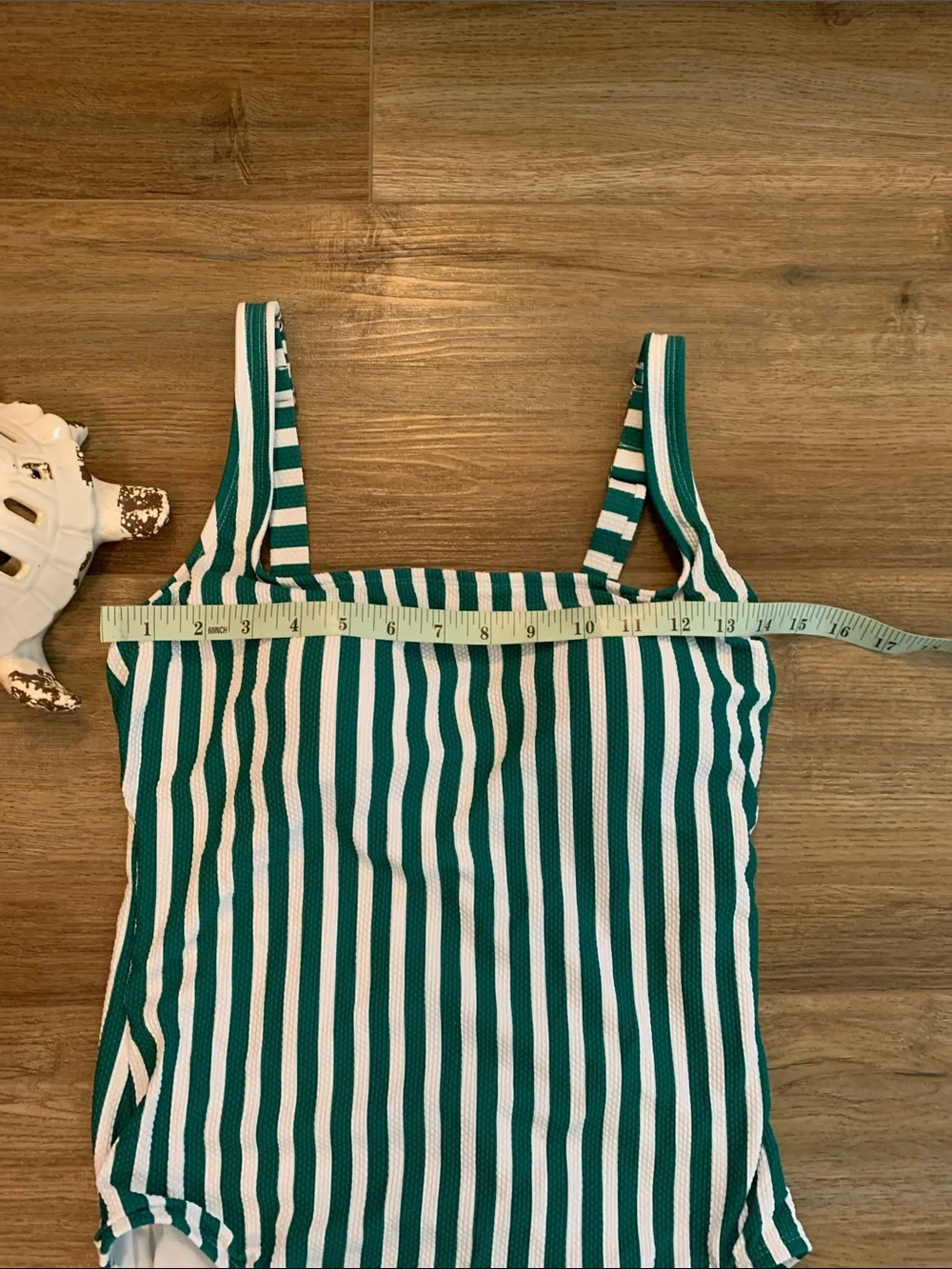 Time and Tru Green and White Striped One-Piece Swimsuit Size M